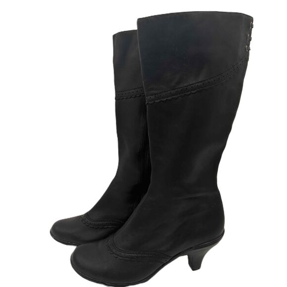 Sofft Black Leather Tall Ceville Brogue Scalloped Boots Size 8 - Picture 5 of 10